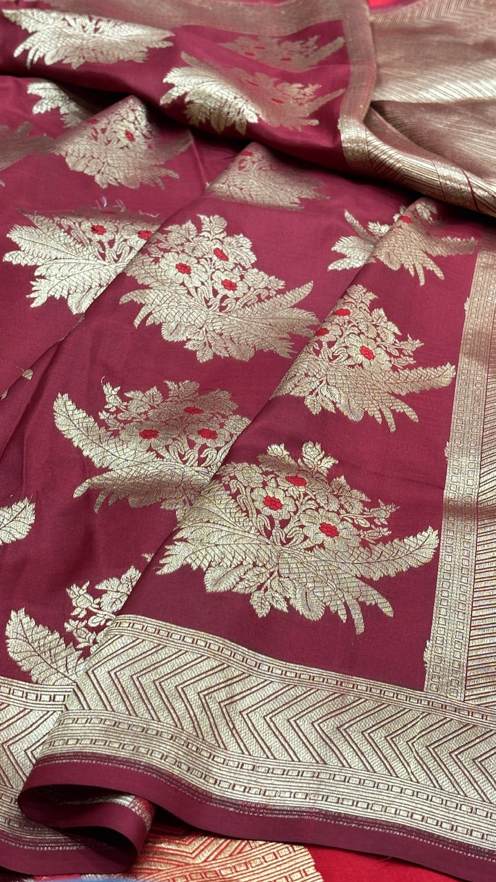 Maroon Banarasi  Brocade Silk Saree