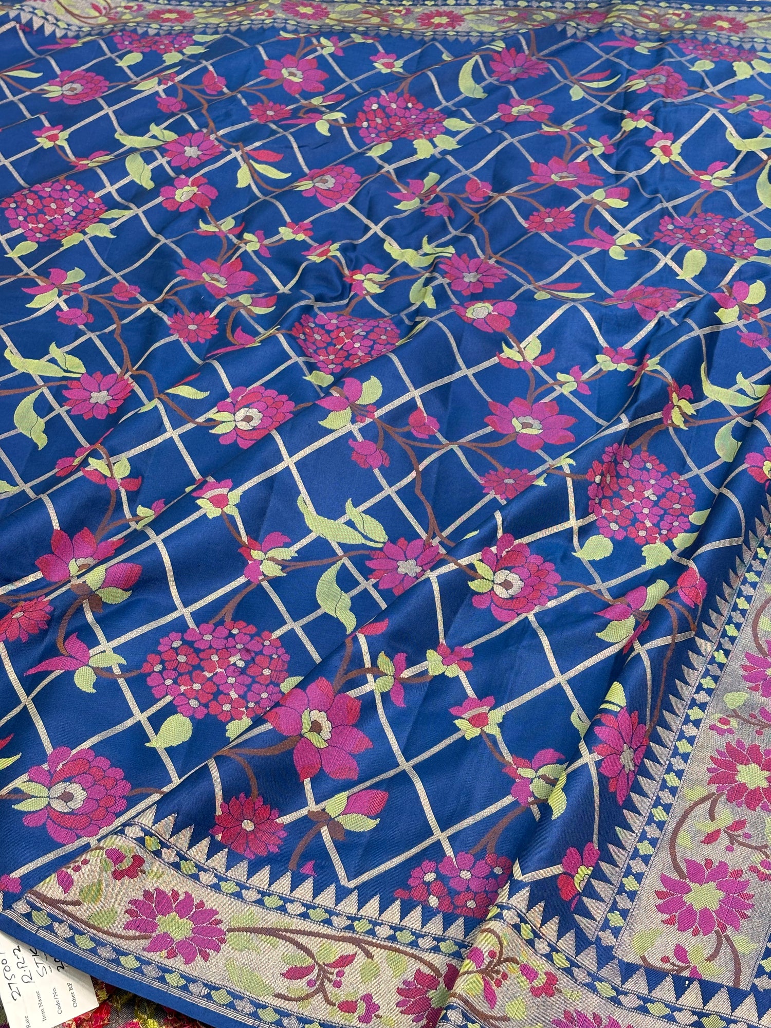 Royal Blue  Banarasi Jamdani Silk Saree with Multicolour Floral Weaving
