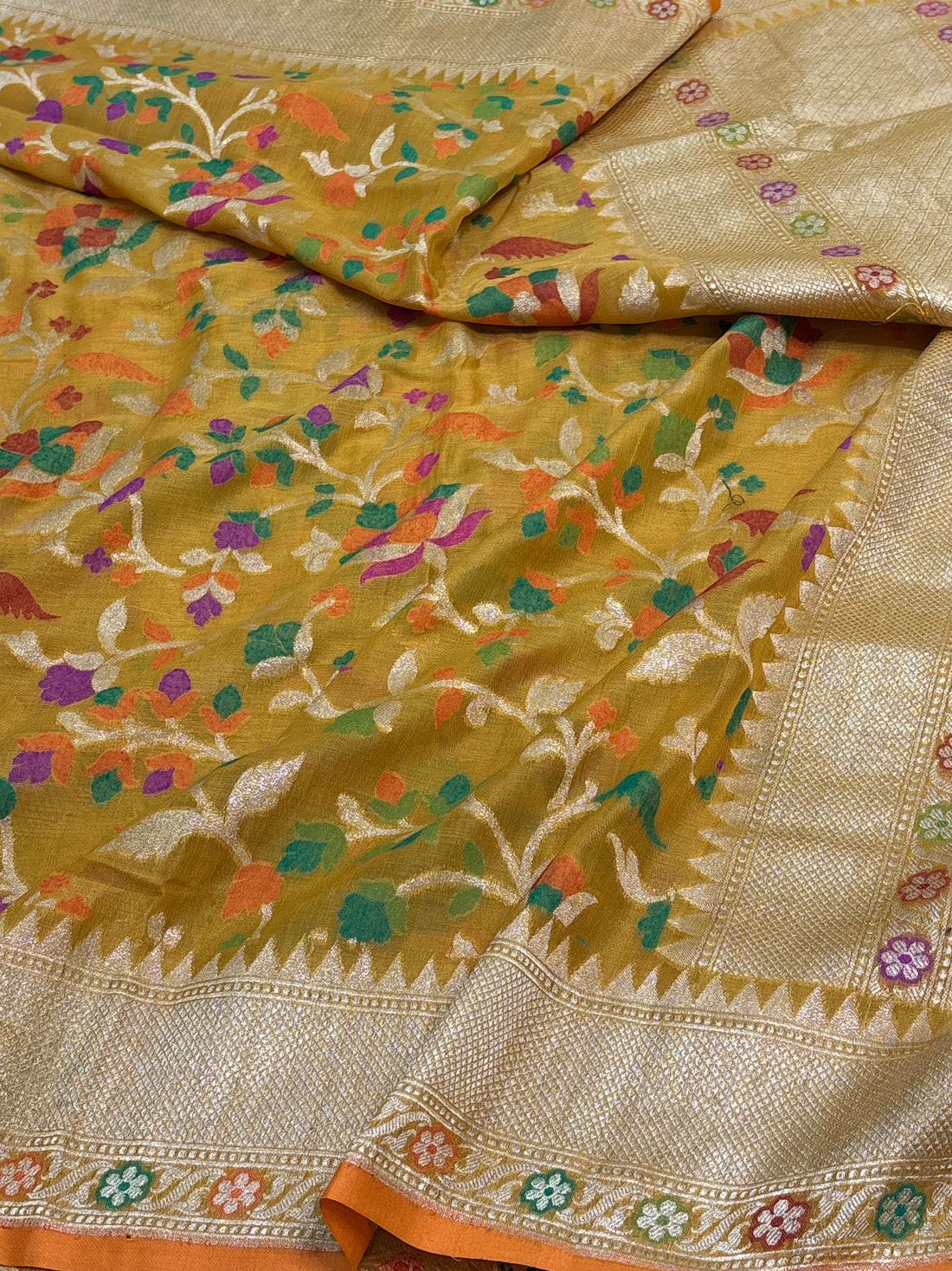 Pure Gold Cotton Jamdani Handwoven Saree