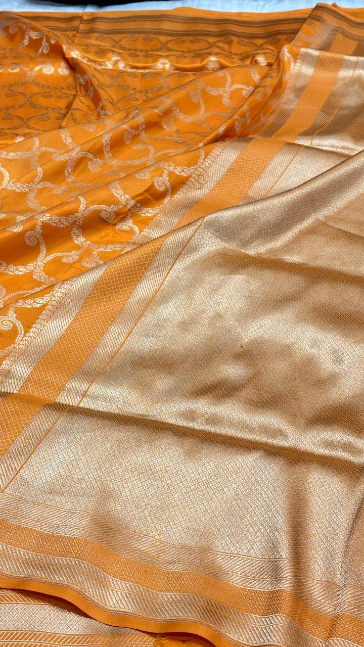 Orange Banarasi  Brocade Silk Saree