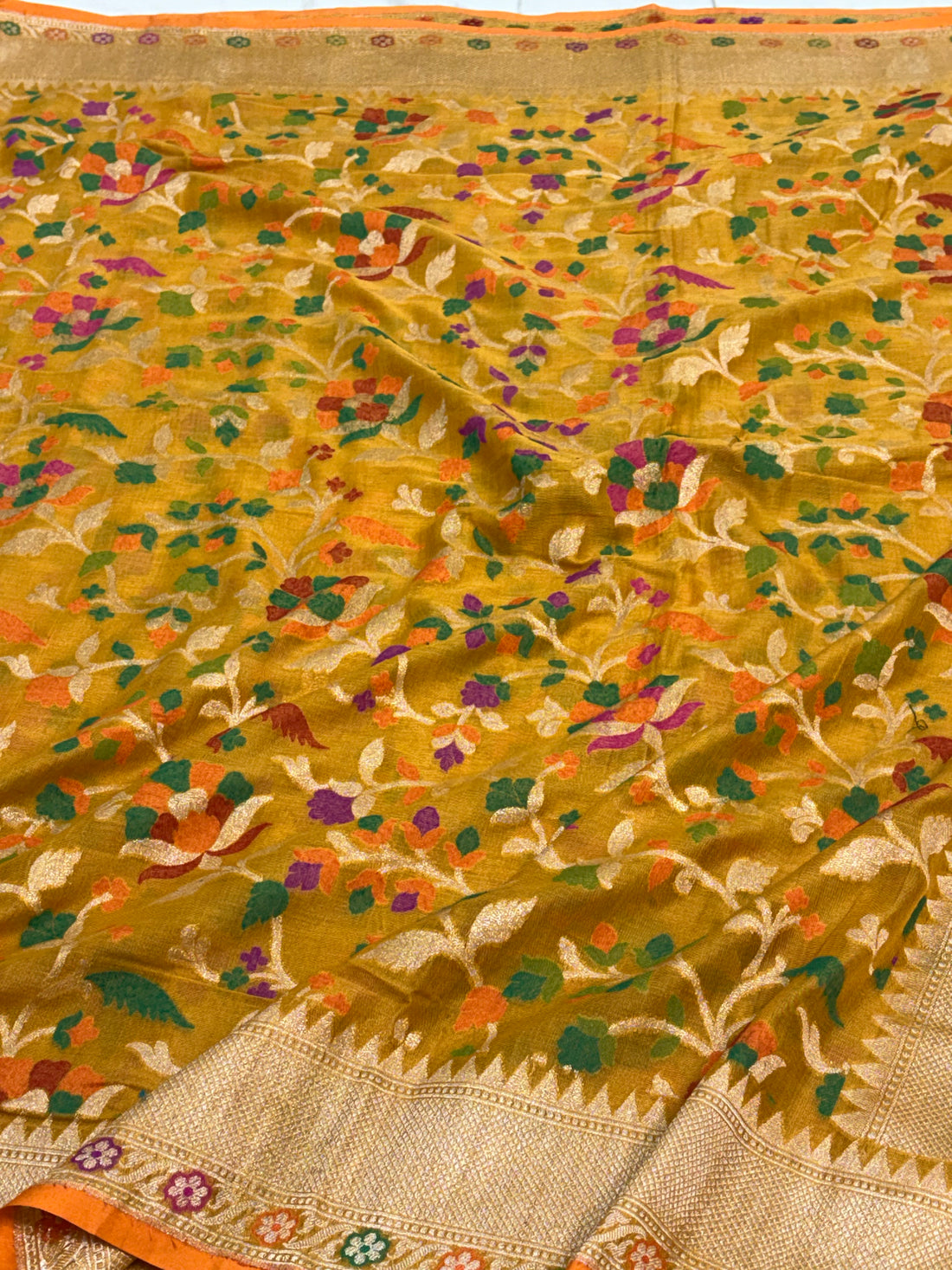 Pure Gold Cotton Jamdani Handwoven Saree