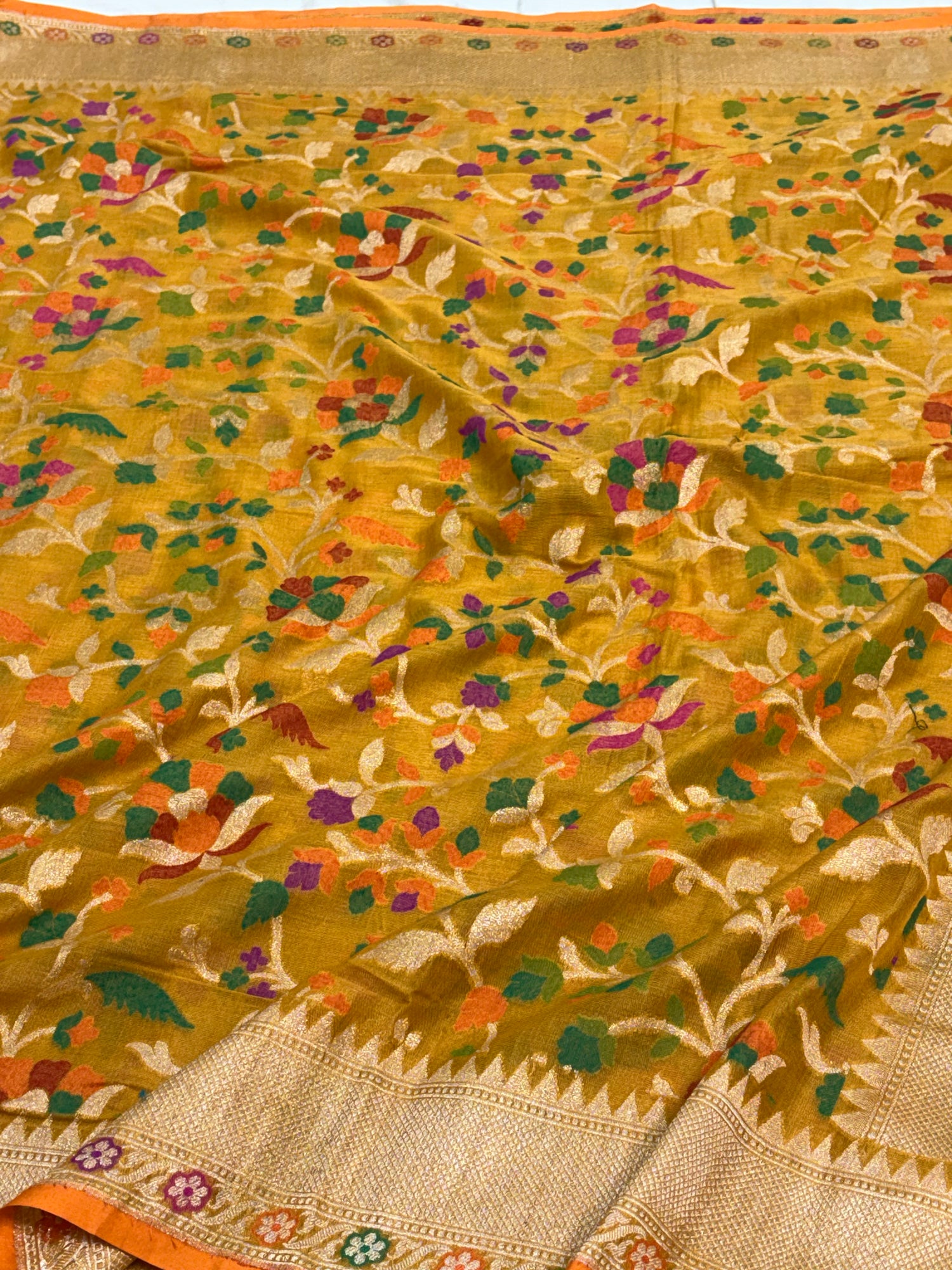Pure Gold Cotton Jamdani Handwoven Saree
