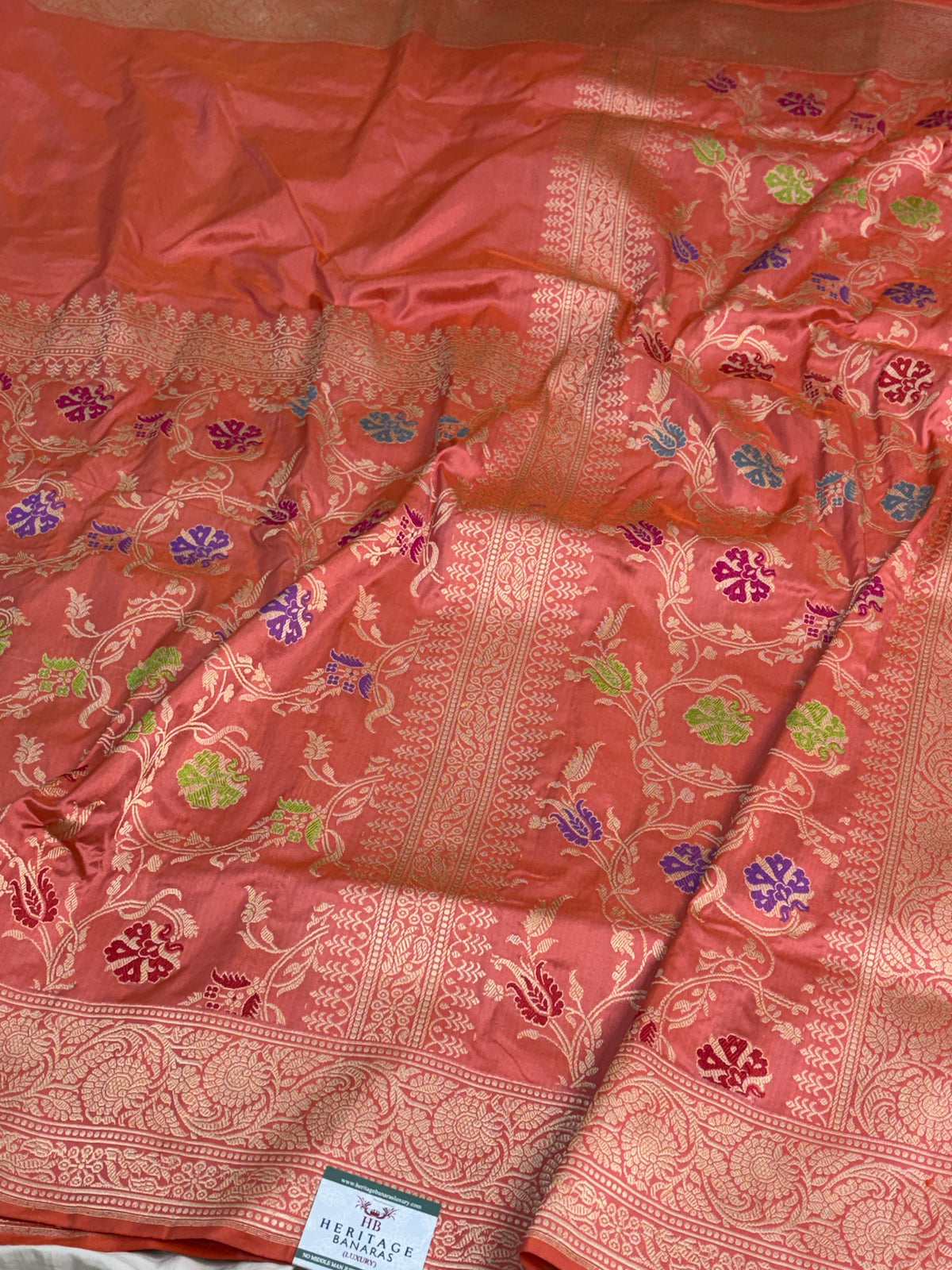 Orangish Pink Handwoven Pure BANARASI Katan Silk Saree