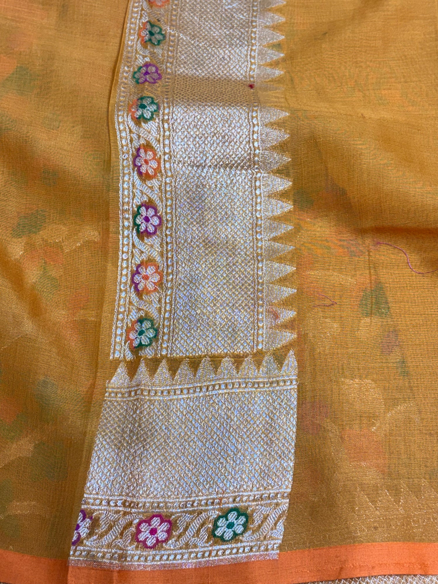 Pure Gold Cotton Jamdani Handwoven Saree