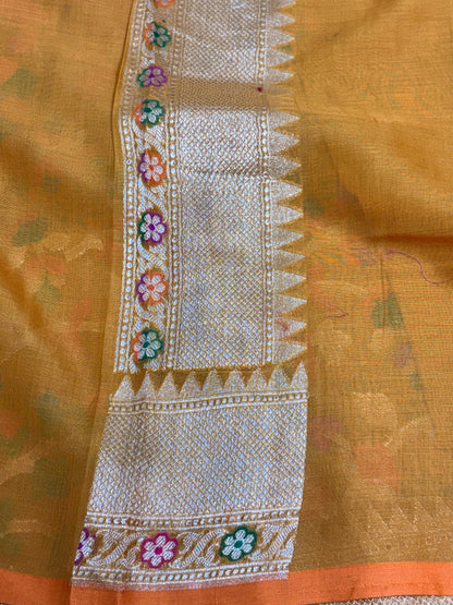 Pure Gold Cotton Jamdani Handwoven Saree