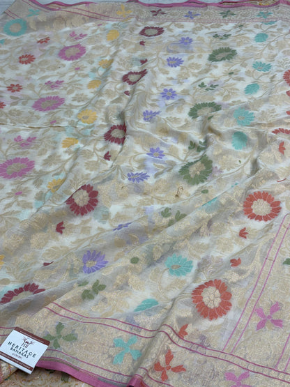 Ivory Cotton Jamdani Handwoven Saree