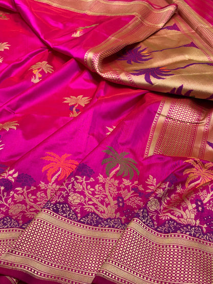 Rani Pink Banarasi Pure Katan Silk Handwoven Saree