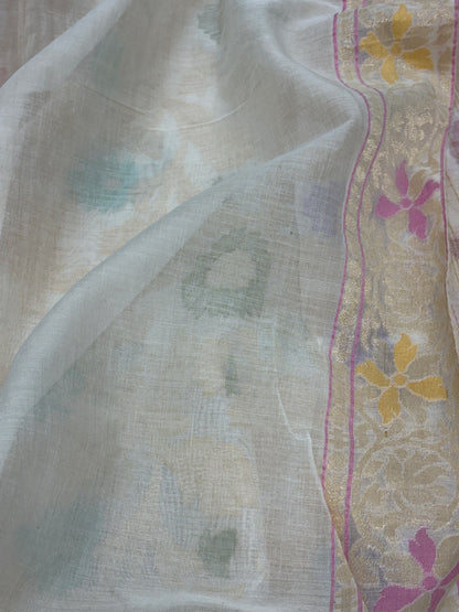Ivory Cotton Jamdani Handwoven Saree