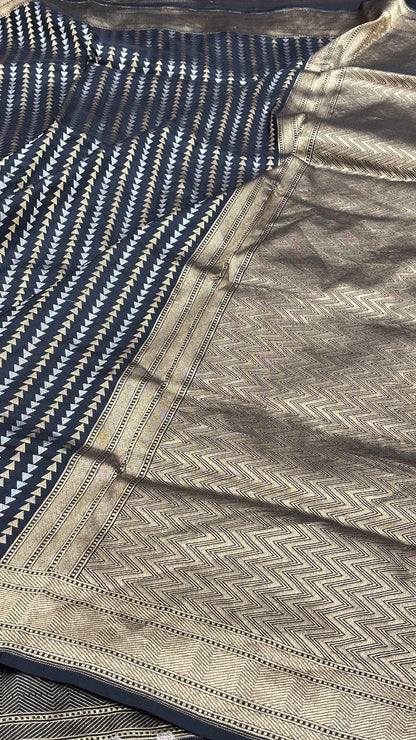 Black Banarasi  Brocade Silk Saree