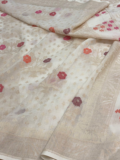 White Cotton Jamdani Handwoven Saree