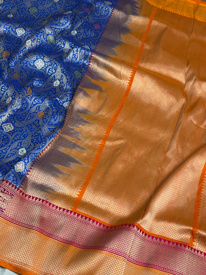 Royal Blue Handwoven Pure BANARASI Brocade Saree
