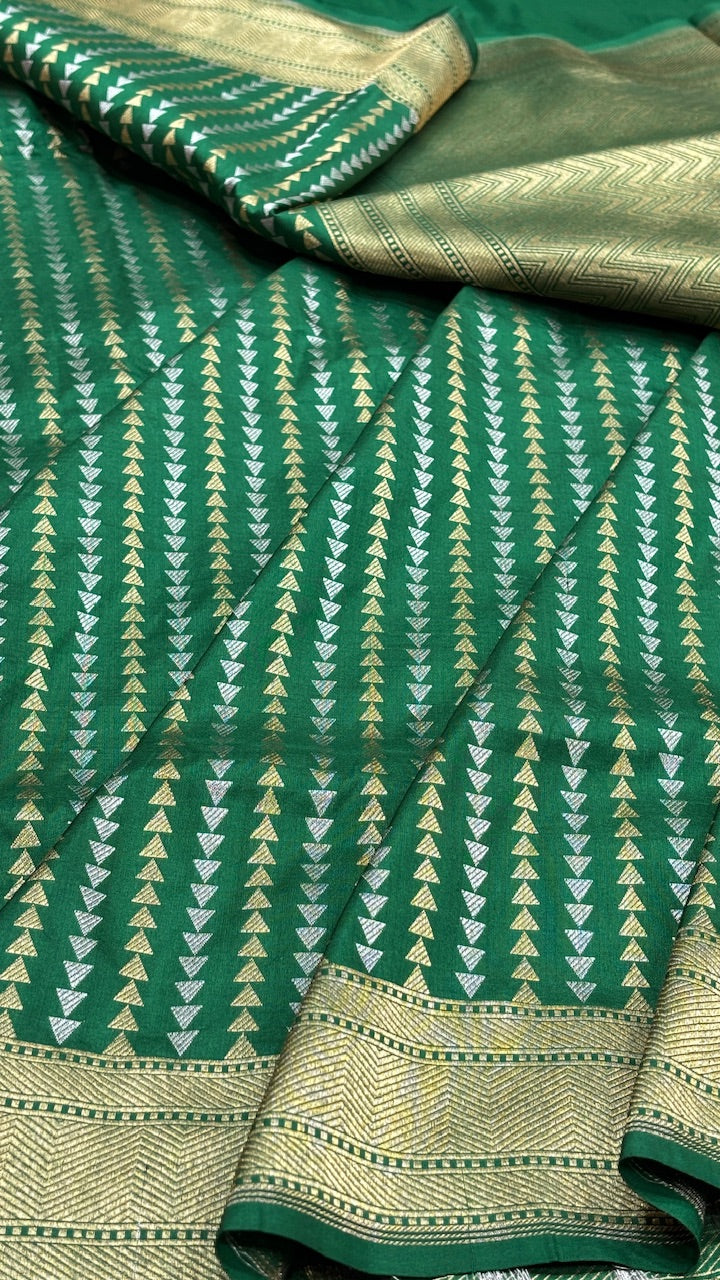 Bottle Green Banarasi  Brocade Silk Saree