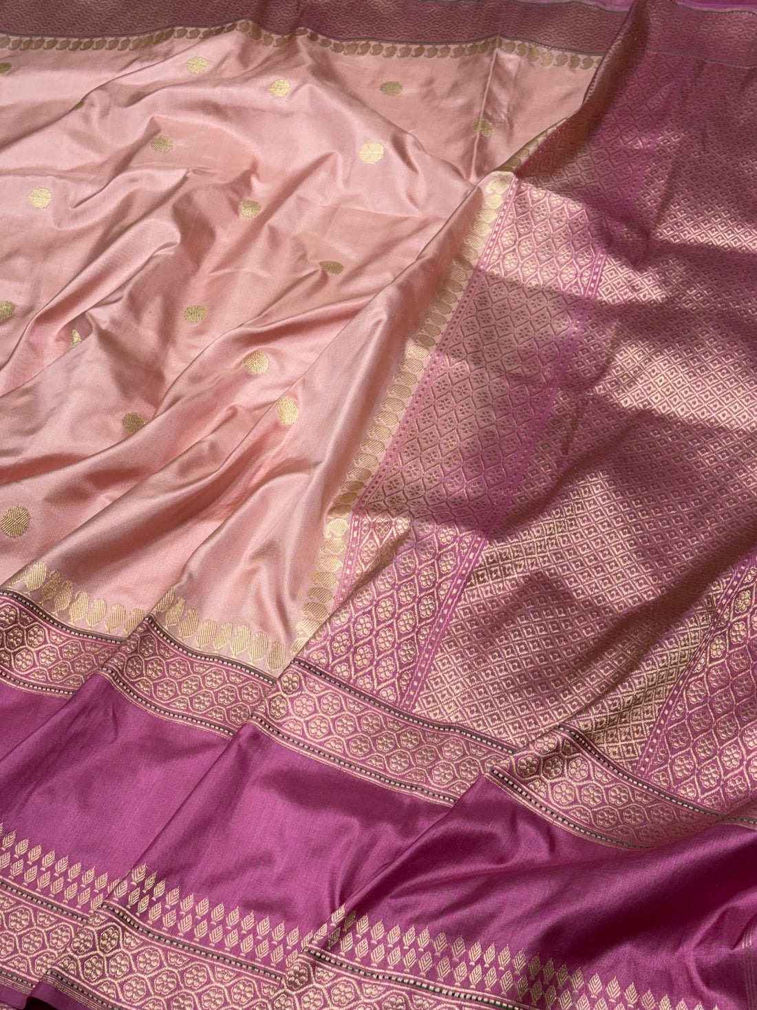 Peach Pure Banarasi Ektara  Silk Handwoven Saree