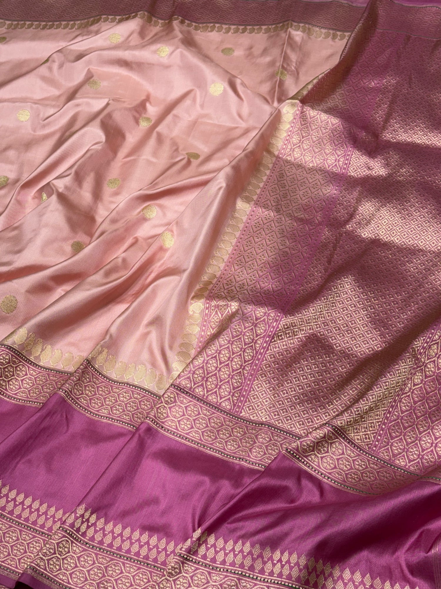 Peach Pure Banarasi Ektara  Silk Handwoven Saree