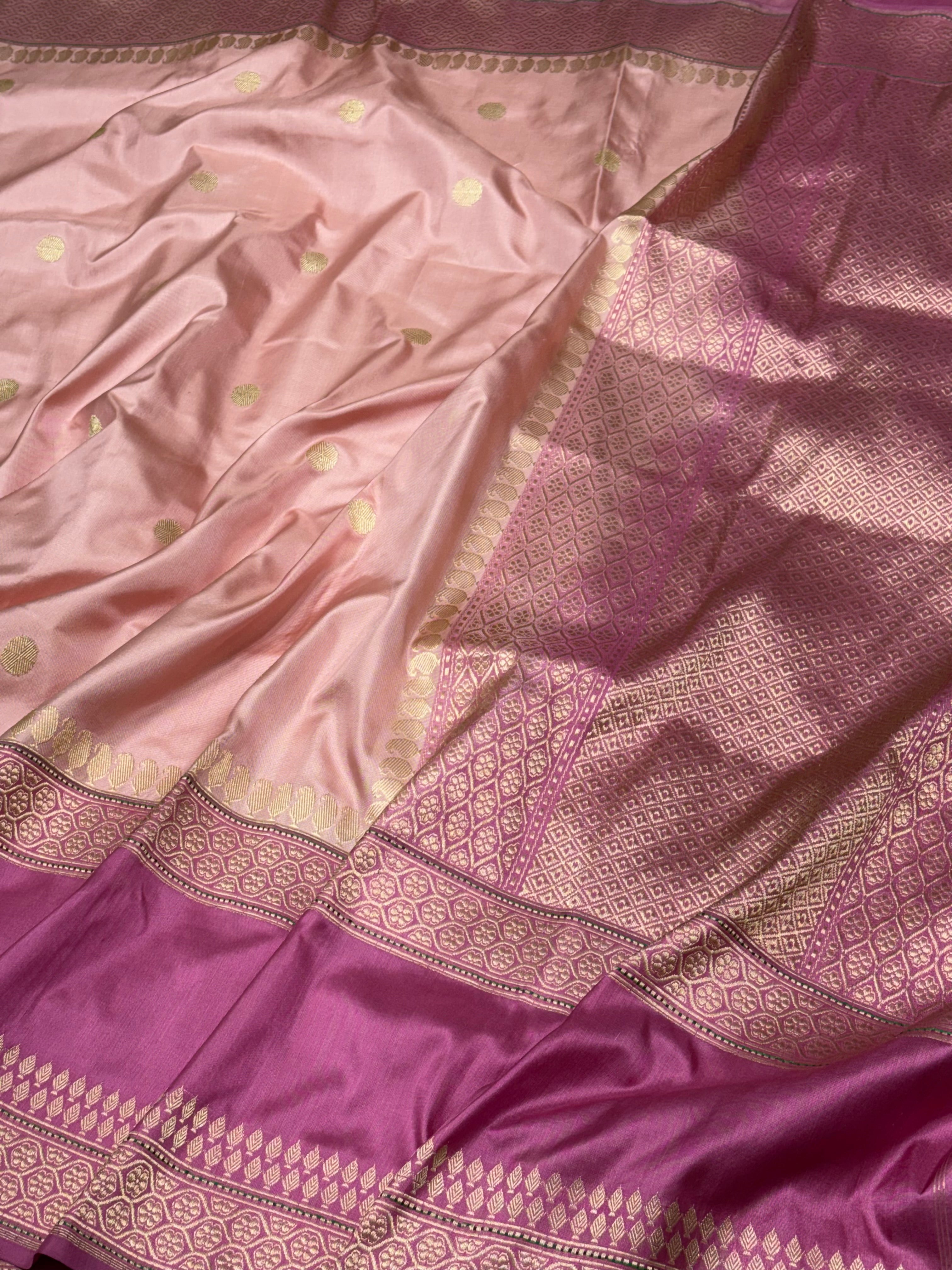 Peach Pure Banarasi Ektara  Silk Handwoven Saree