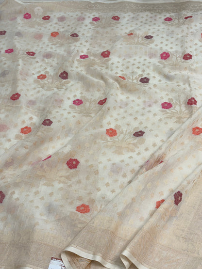 White Cotton Jamdani Handwoven Saree