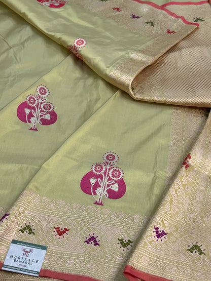 Light Pista Handwoven Pure BANARASI Katan Silk Saree