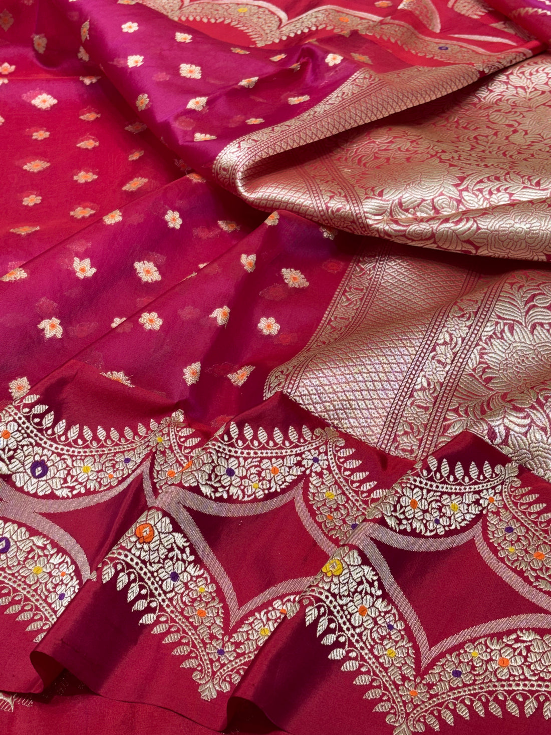 Red Banarasi Kora Silk Handwoven Saree
