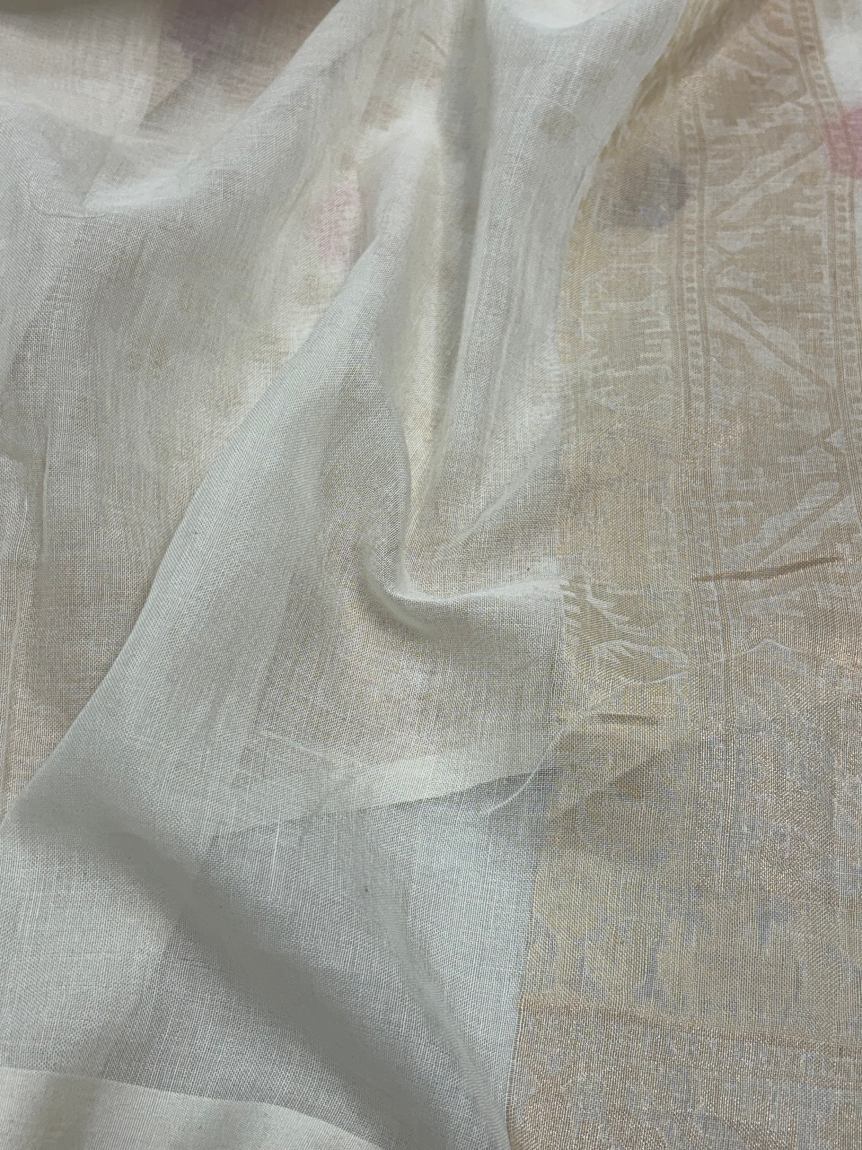 White Cotton Jamdani Handwoven Saree