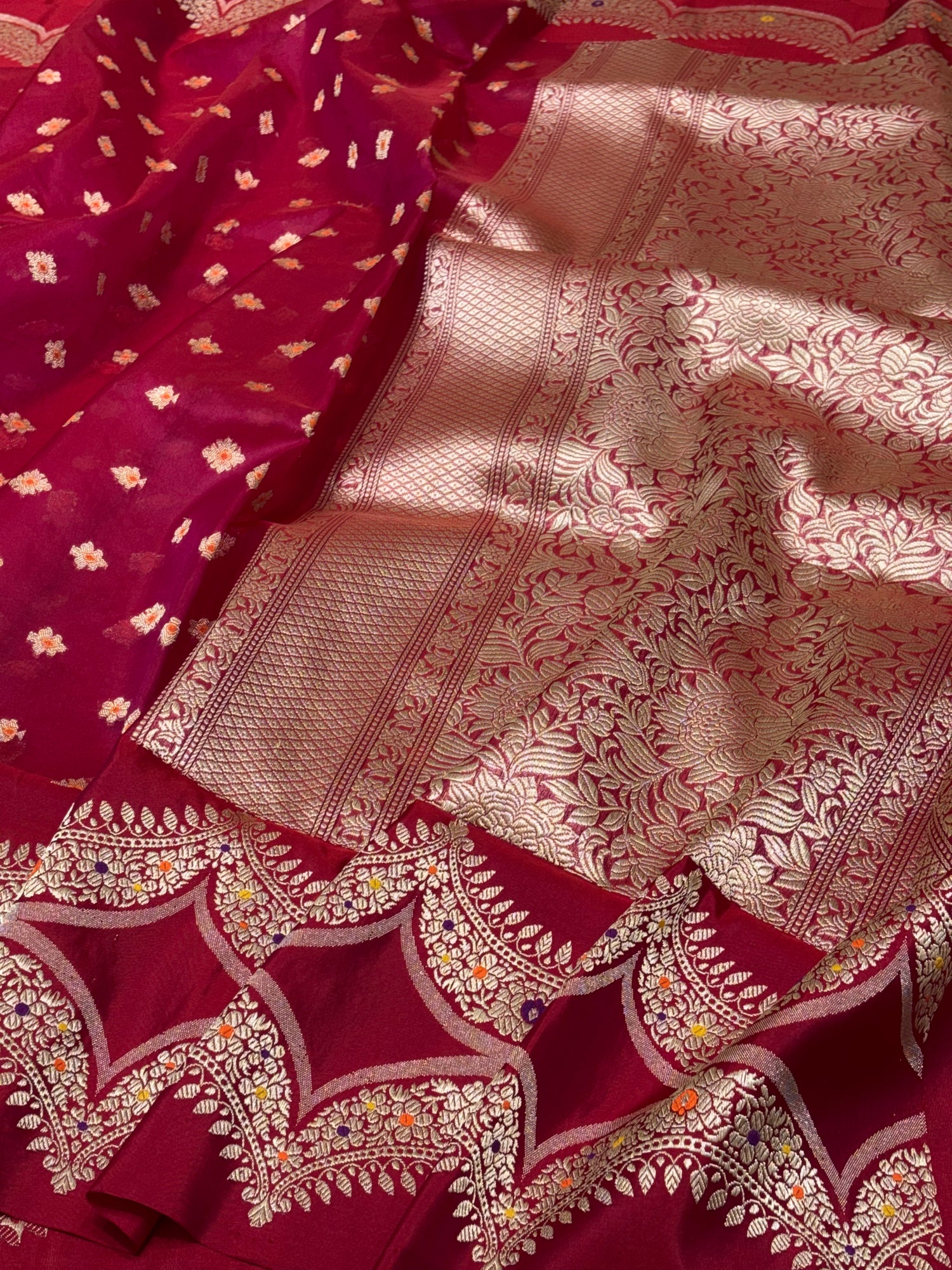 Red Banarasi Kora Silk Handwoven Saree