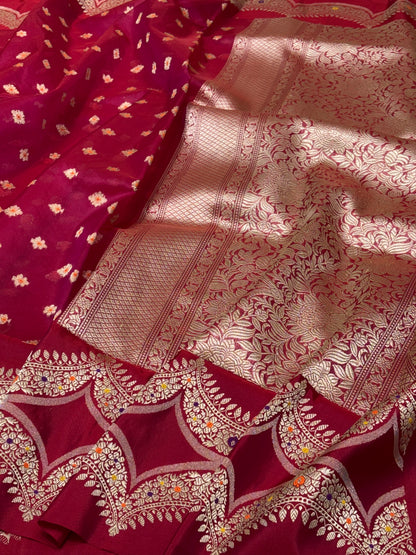 Red Banarasi Kora Silk Handwoven Saree
