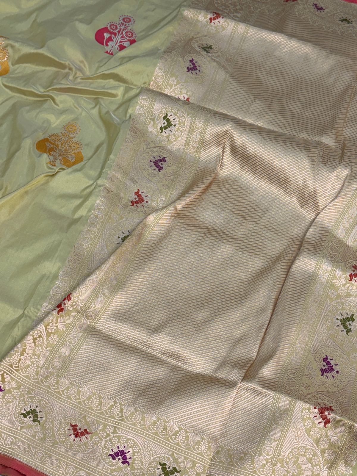 Light Pista Handwoven Pure BANARASI Katan Silk Saree