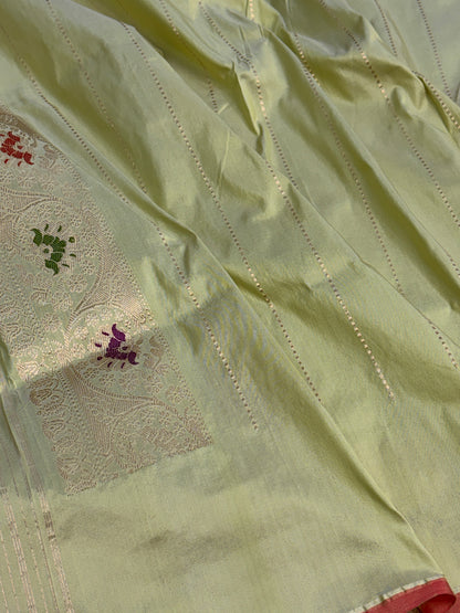 Light Pista Handwoven Pure BANARASI Katan Silk Saree