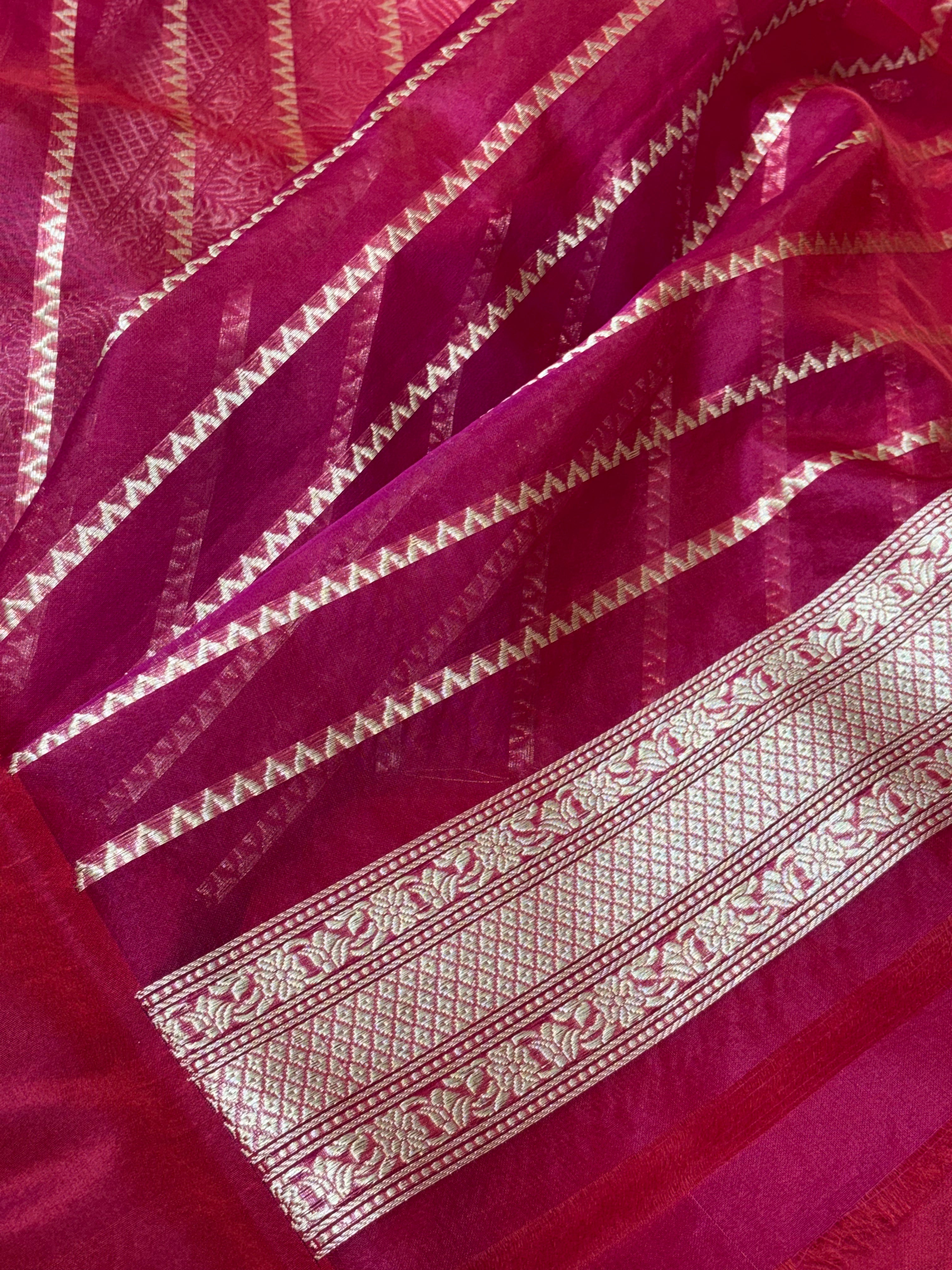 Red Banarasi Kora Silk Handwoven Saree