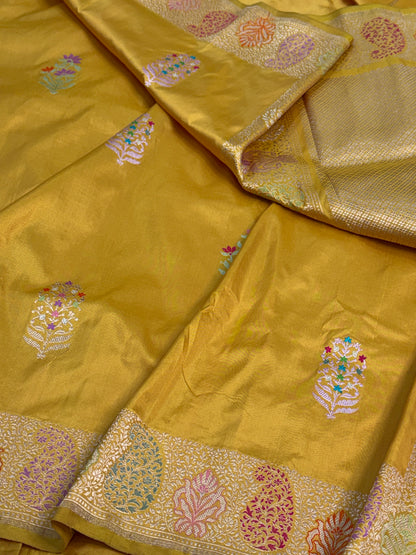 Yellow Handwoven Pure BANARASI Katan Silk Saree