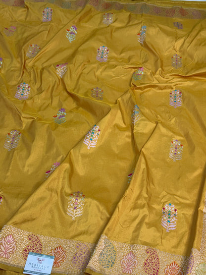 Yellow Handwoven Pure BANARASI Katan Silk Saree