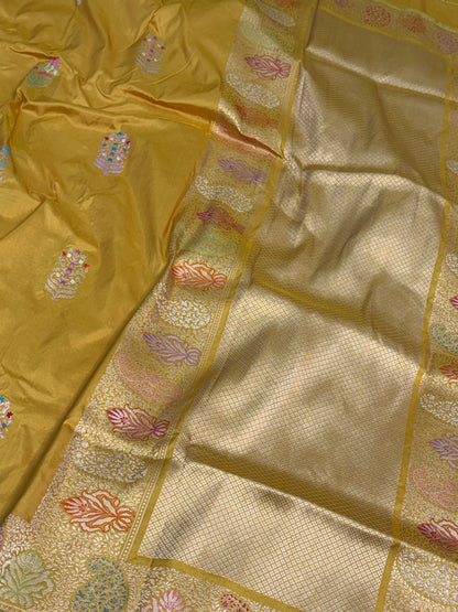 Yellow Handwoven Pure BANARASI Katan Silk Saree