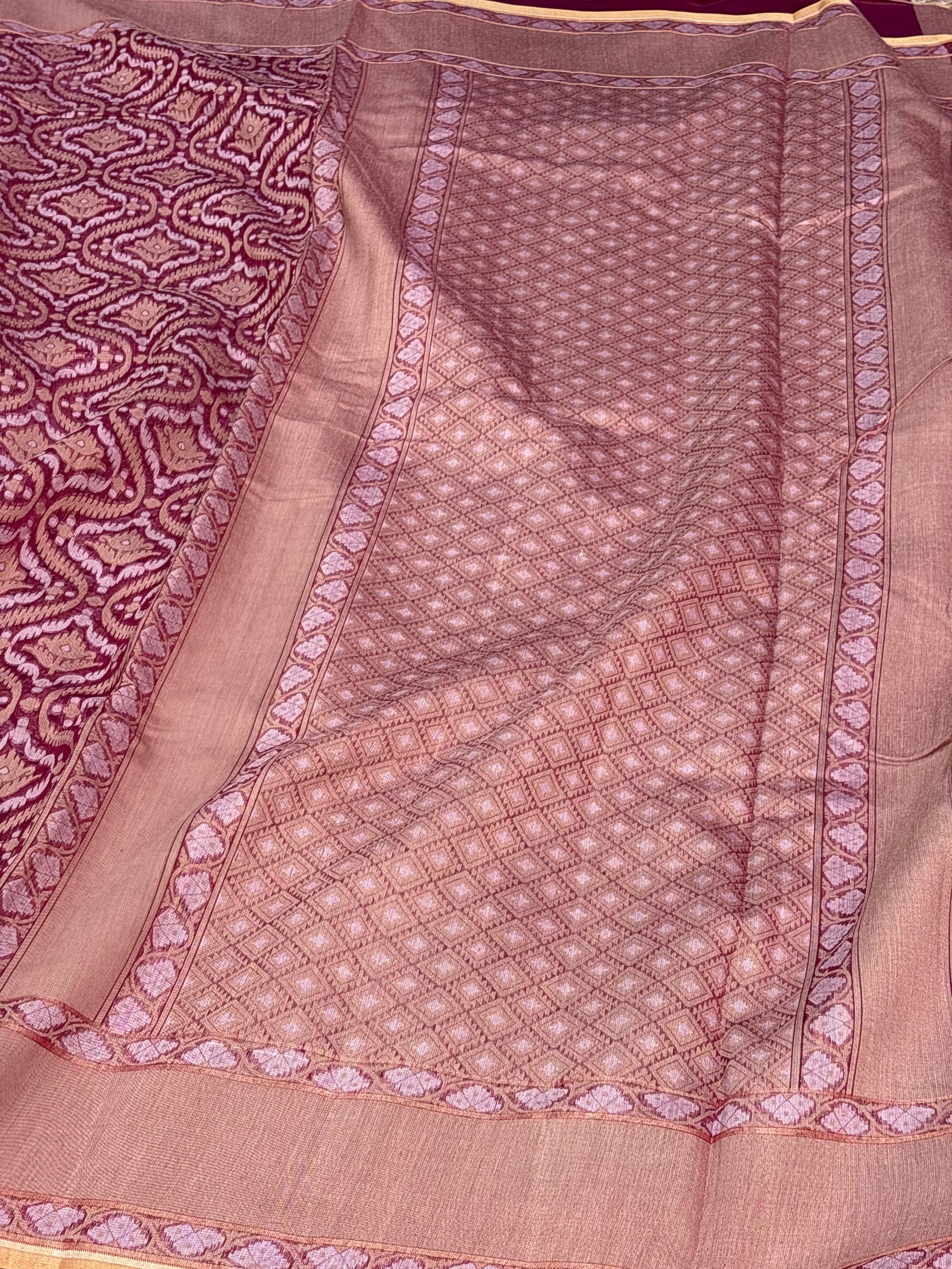 Pink Cotton Jamdani Handwoven Saree