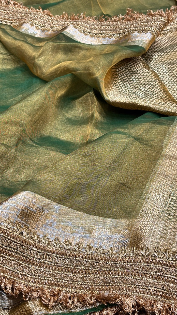 Bottle Green Banarasi Tissue Silk Handwoven Saree