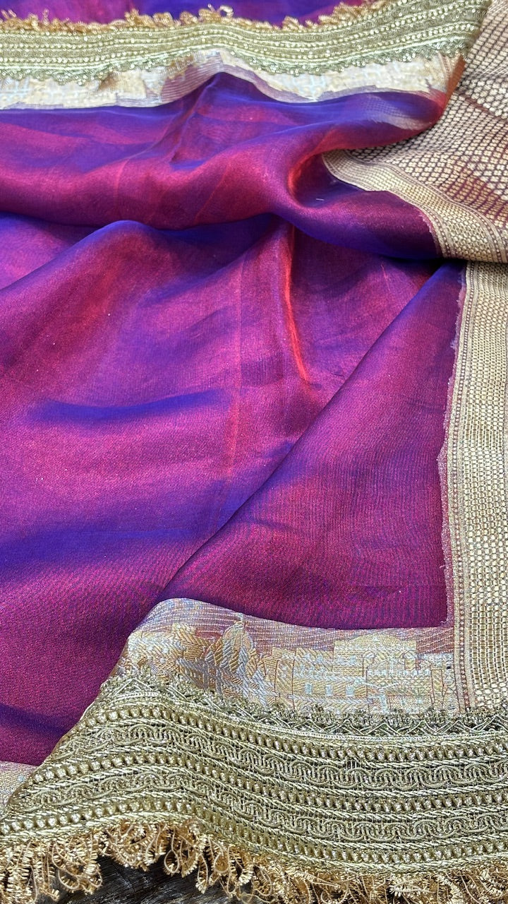 Purple Banarasi Tissue Silk Handwoven Saree