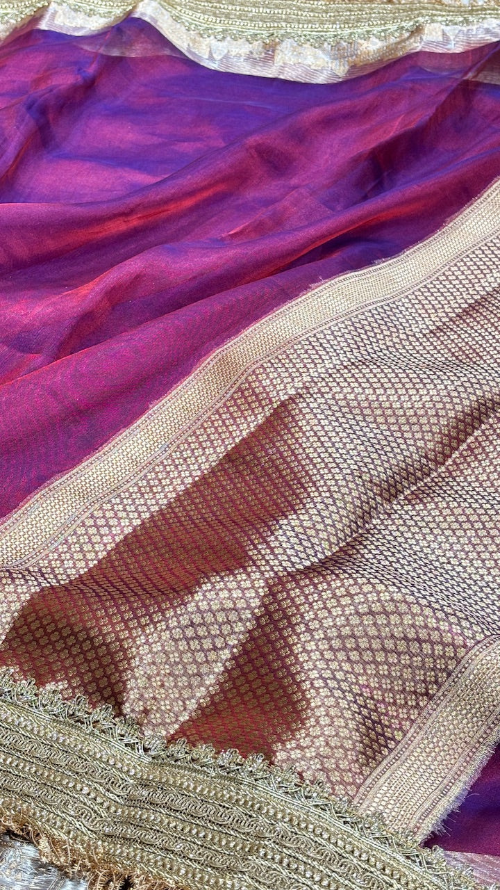 Purple Banarasi Tissue Silk Handwoven Saree