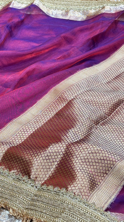Purple Banarasi Tissue Silk Handwoven Saree