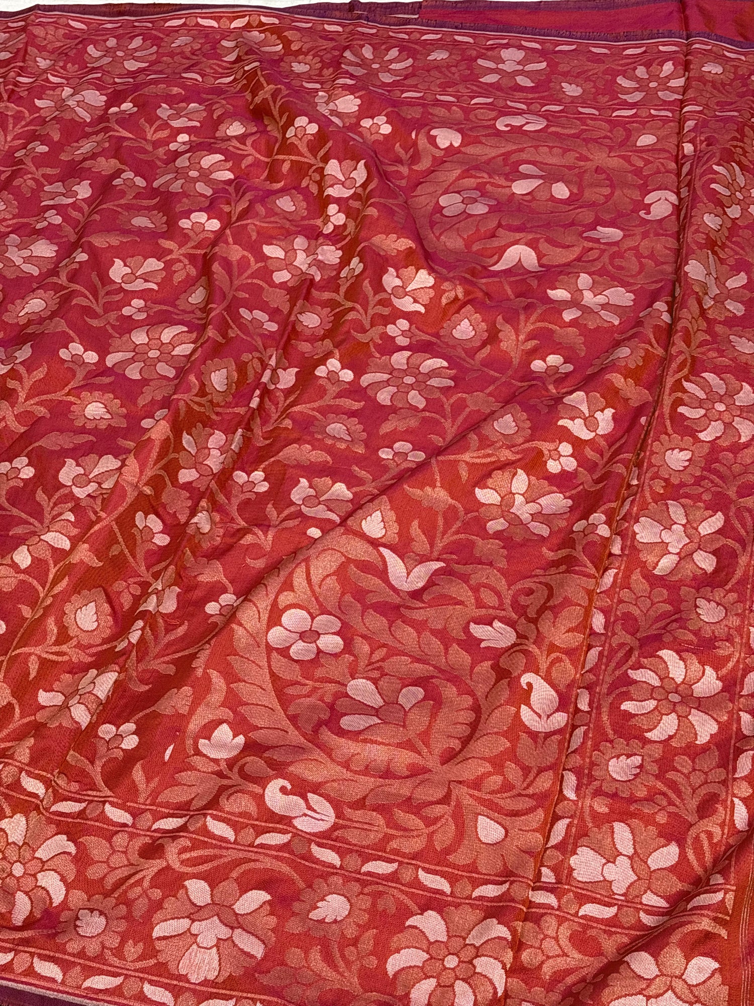 Red Silk Jamdani Handwoven Saree
