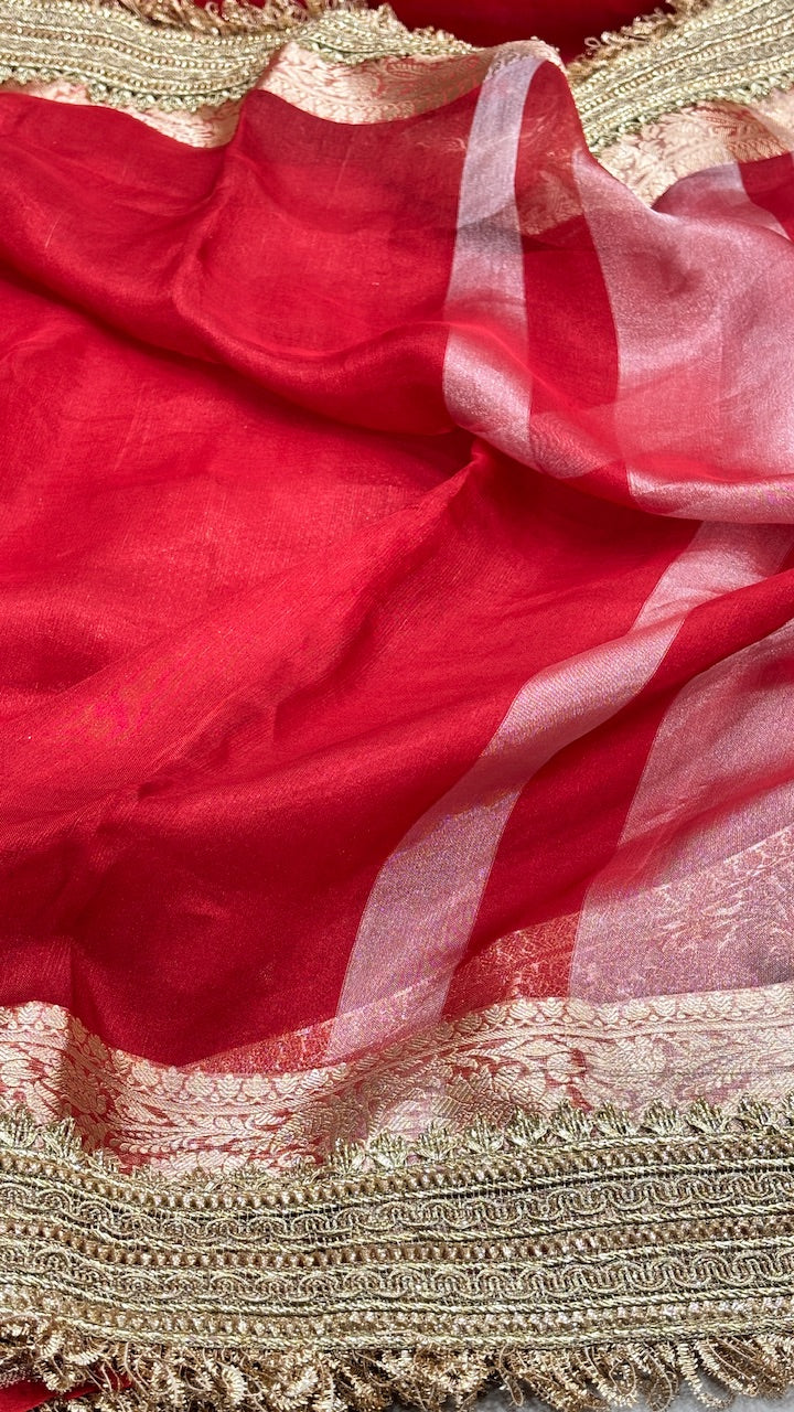 Red Banarasi Tissue Silk Handwoven Saree