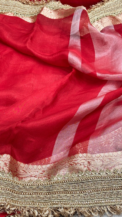 Red Banarasi Tissue Silk Handwoven Saree