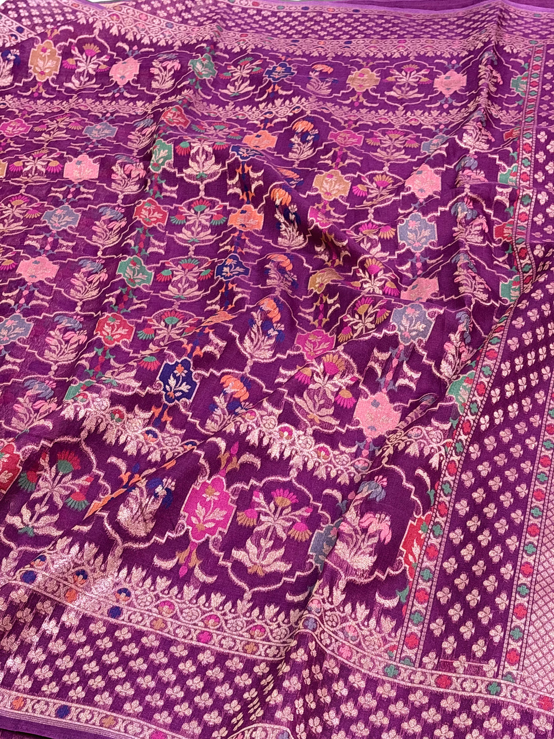 Pure Banarasi Purple Kora Jamdani Handwoven Saree