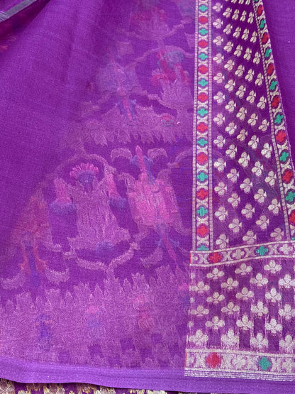 Pure Banarasi Purple Kora Jamdani Handwoven Saree