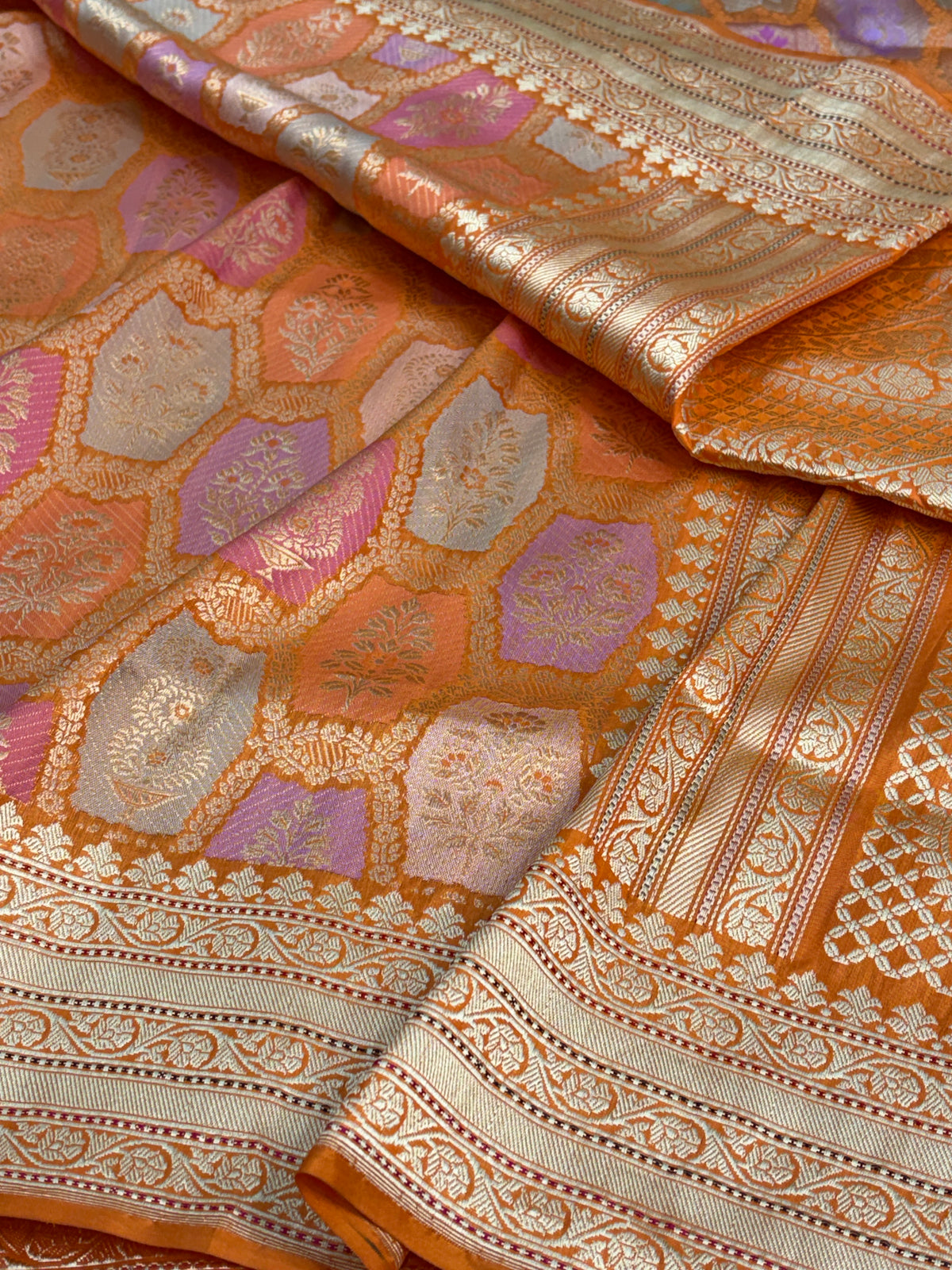 Orange Handwoven Pure BANARASI Rangkat Silk Saree