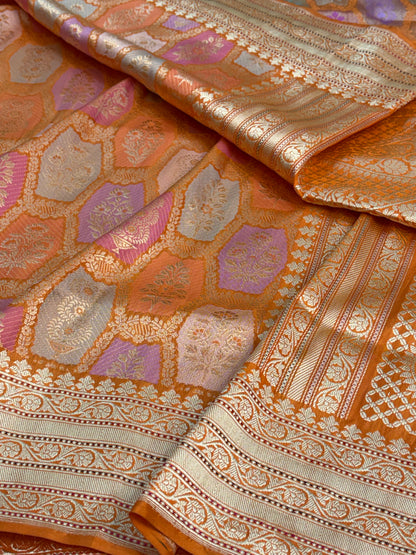 Orange Handwoven Pure BANARASI Rangkat Silk Saree