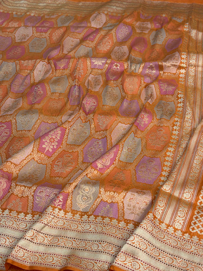 Orange Handwoven Pure BANARASI Rangkat Silk Saree