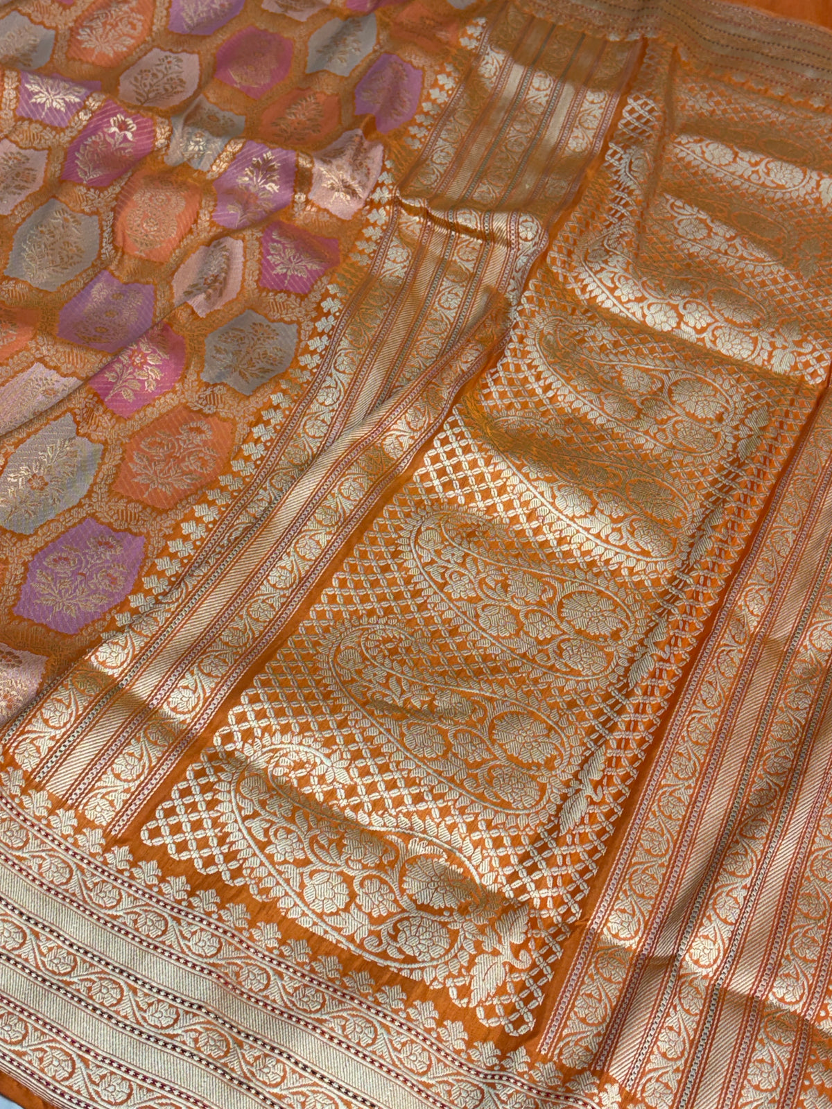 Orange Handwoven Pure BANARASI Rangkat Silk Saree