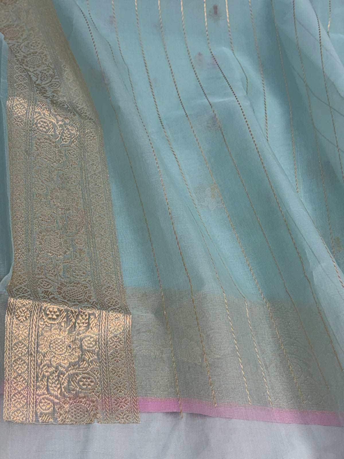 Powder Blue Handwoven Pure BANARASI Kora Silk Saree