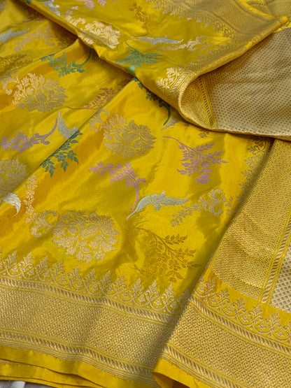 Yellow Handwoven Pure BANARASI Katan Silk Saree