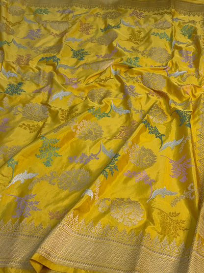 Yellow Handwoven Pure BANARASI Katan Silk Saree