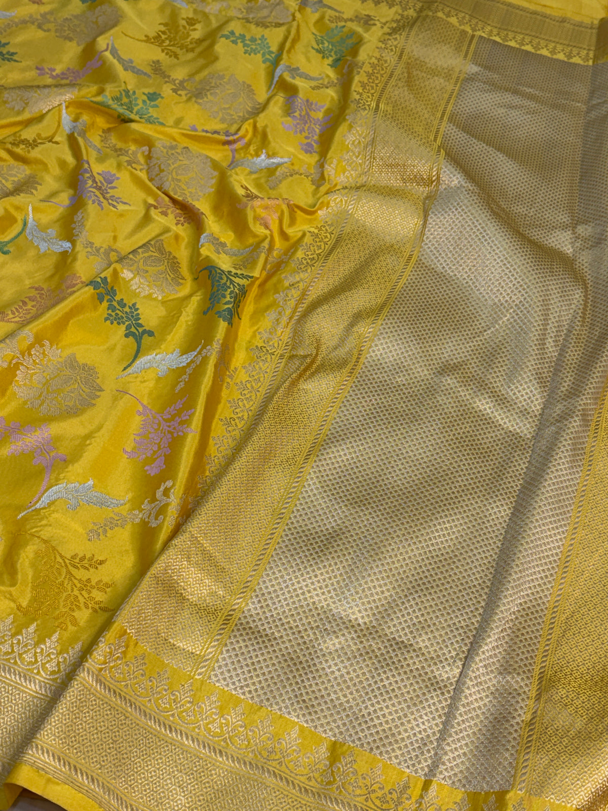 Yellow Handwoven Pure BANARASI Katan Silk Saree