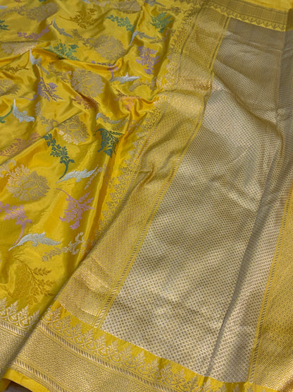 Yellow Handwoven Pure BANARASI Katan Silk Saree